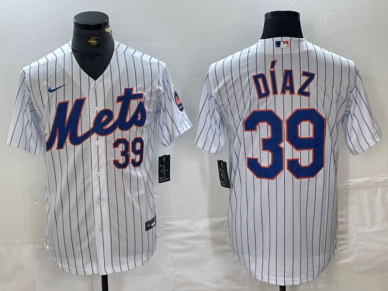Men New York Mets #39 Diaz White Stripe 2024 Nike Game MLB Jersey style 1->->